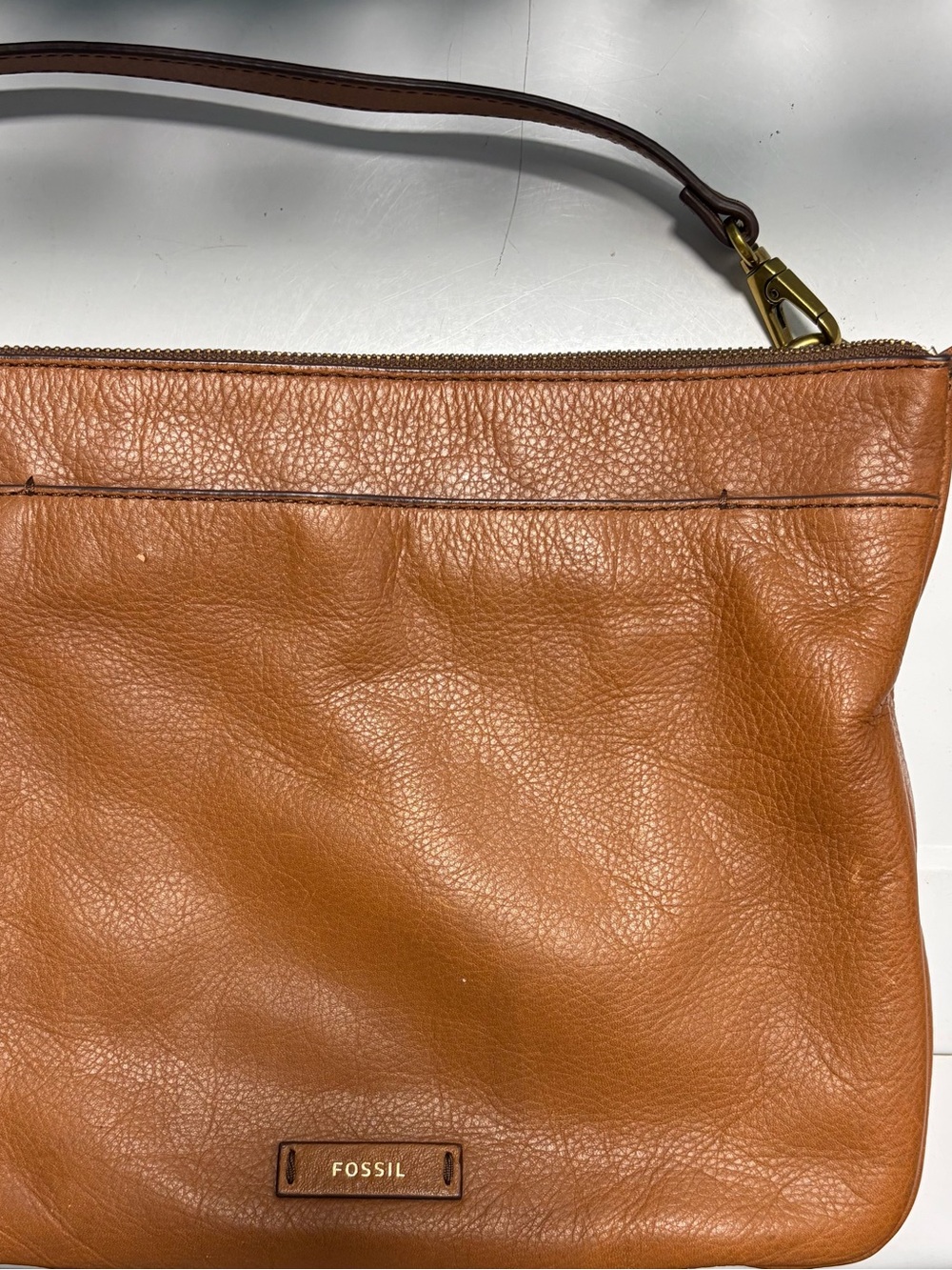 Fossil Men’s Cognac Leather Messenger Wristlet